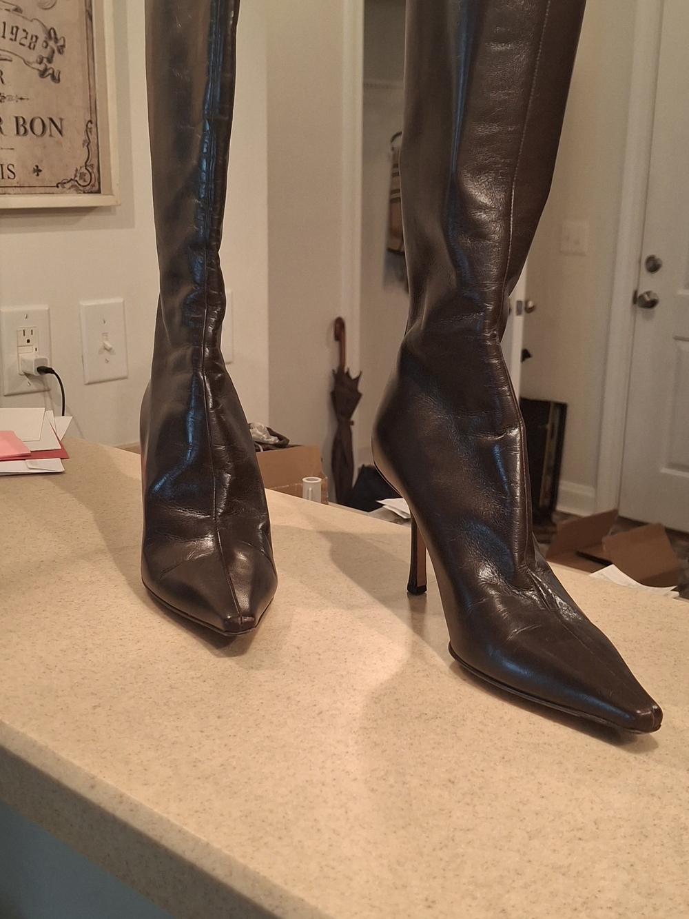 Jimmy Choo Dark Brown Leather Knee-High Stiletto Boots - Picture 5 of 7